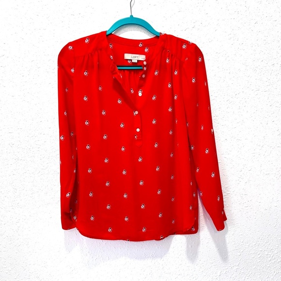 LOFT Orange Relaxed‎ Blouse with Mandarin Collar XSP - Picture 2 of 7